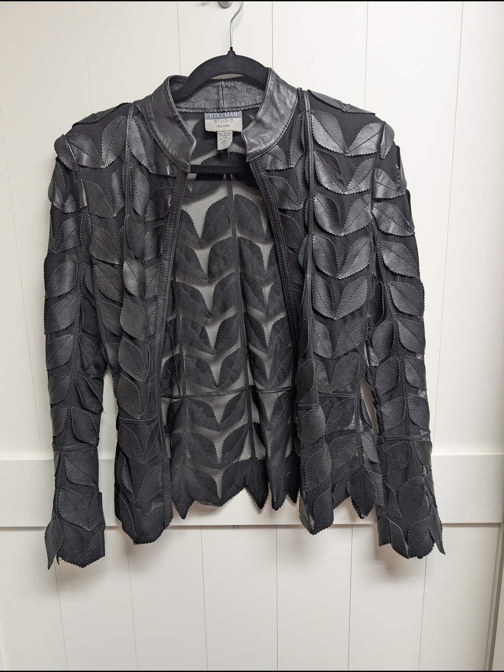 Stillman Studios Women's Black Leaf-Detail Leather Jacket, Medium - Picture 2 of 5